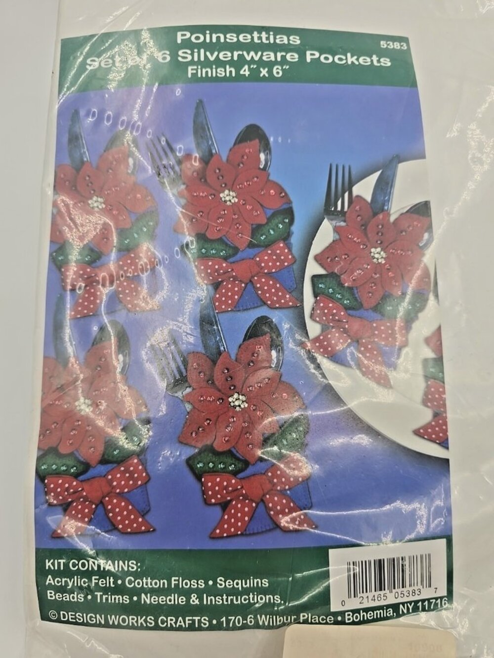Design Works Crafts Poinsettias Set of 6 Silverware Pockets 4" x 6" 5383 Sealed
